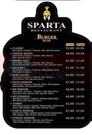 Sparta Restaurant menu