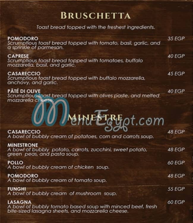 Casareccio menu prices