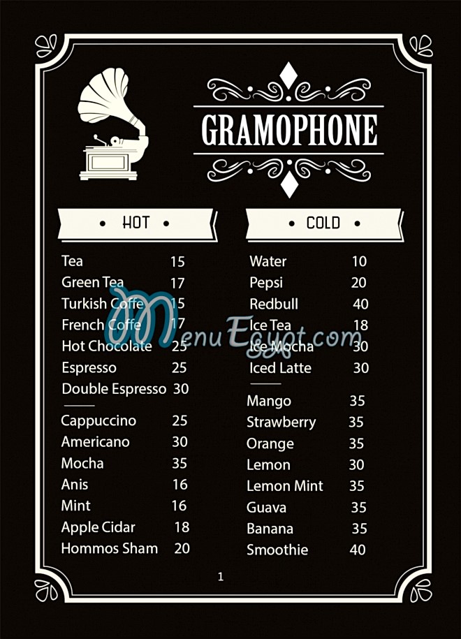 Gramophone Cafe menu