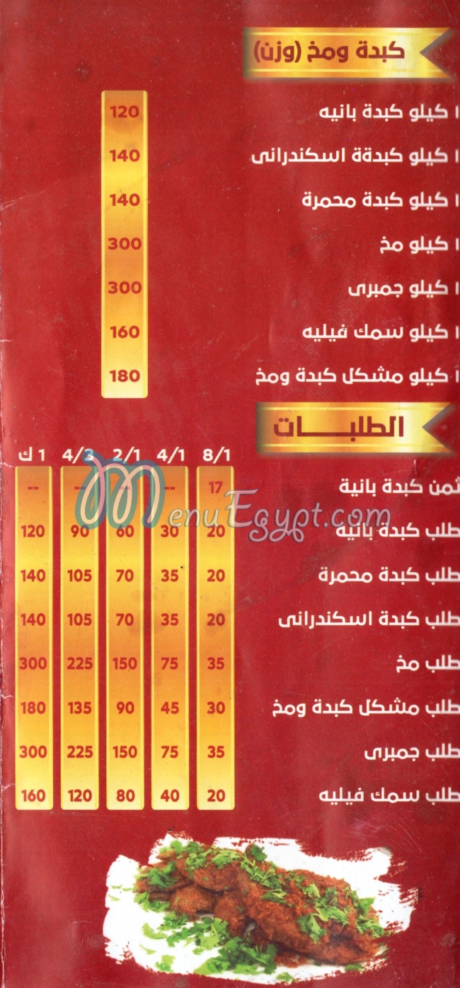 Klwaragy  EL Sharkawy menu Egypt