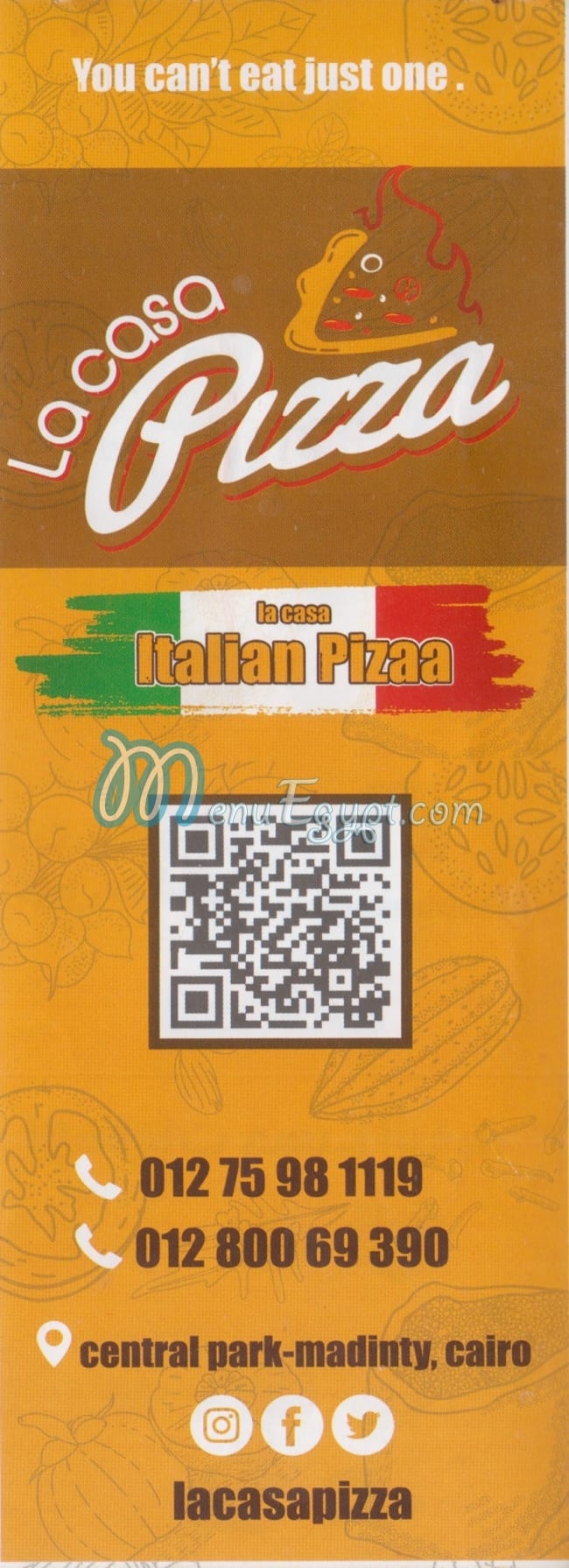 Lacasa Pizza menu