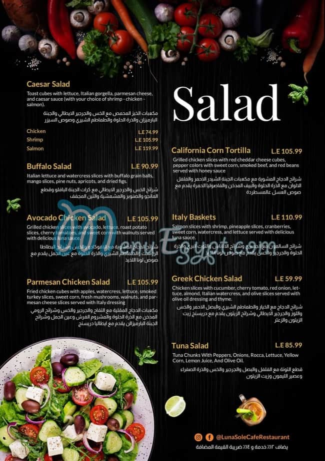 Luna Sole menu Egypt