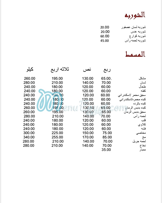 Masmat ElMoez menu