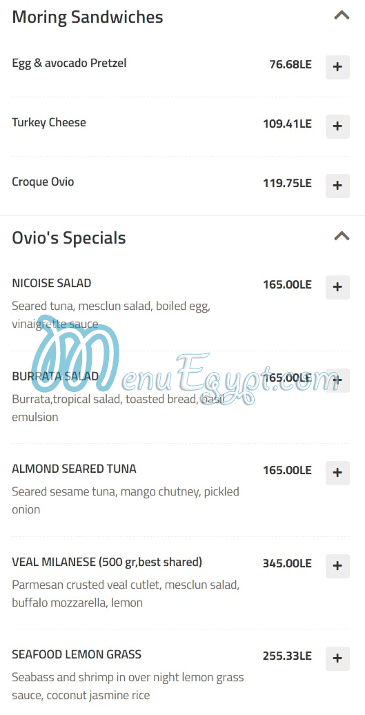 Ovio menu prices