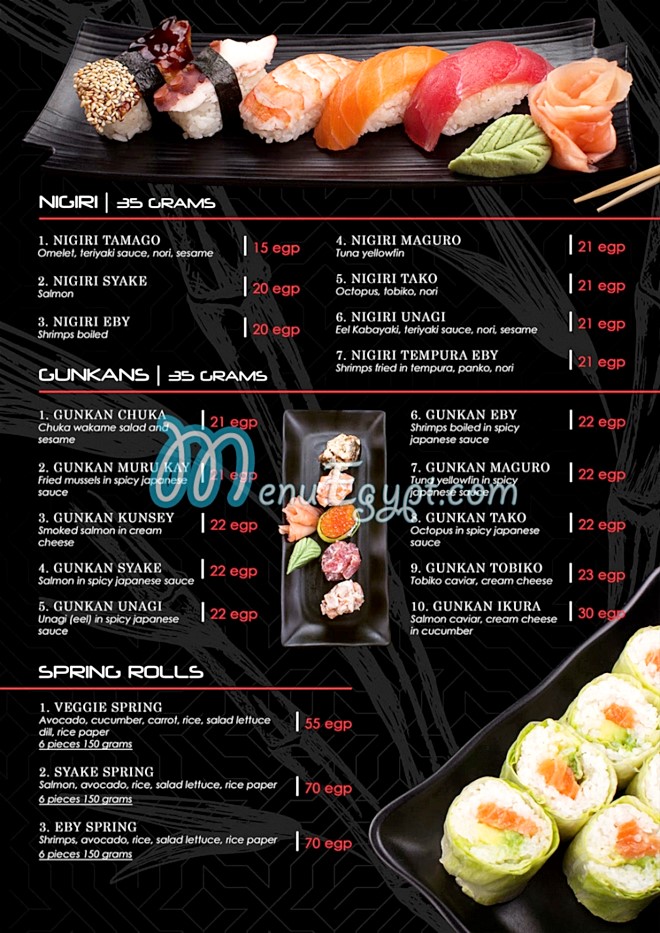 Sushi club deals menu