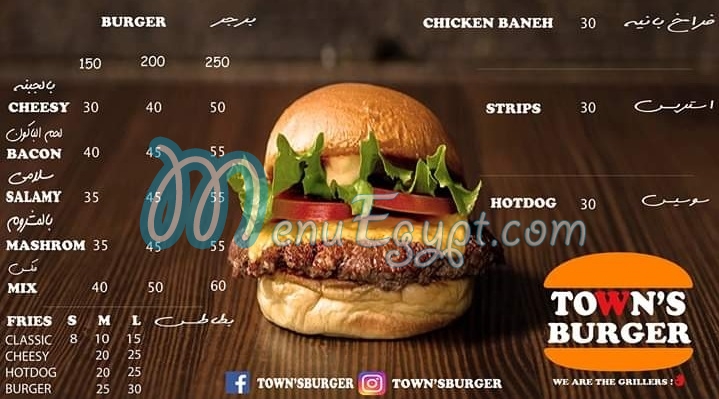 Towns Burger menu