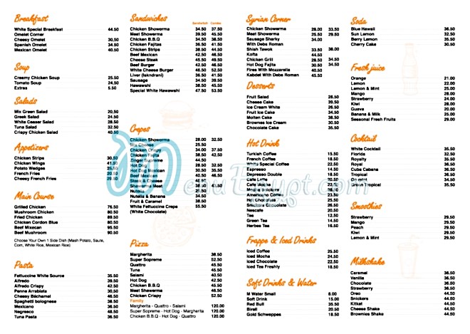 White Restaurants & Cafe menu Egypt