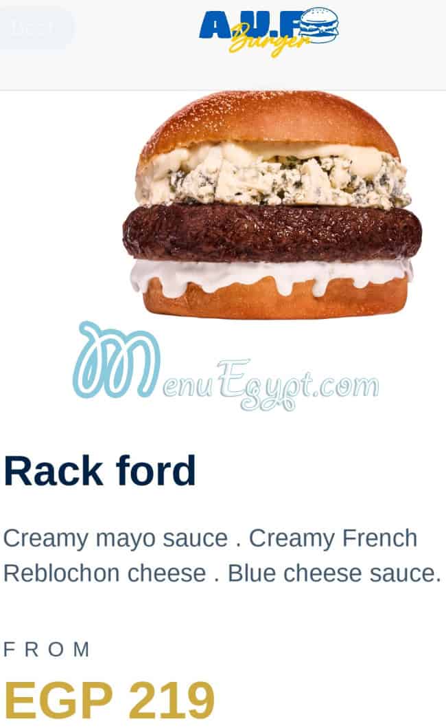 A U F Burger menu Egypt
