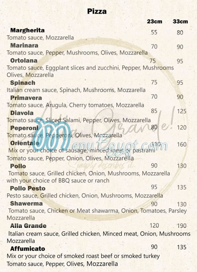 Alla Grande menu Egypt 1