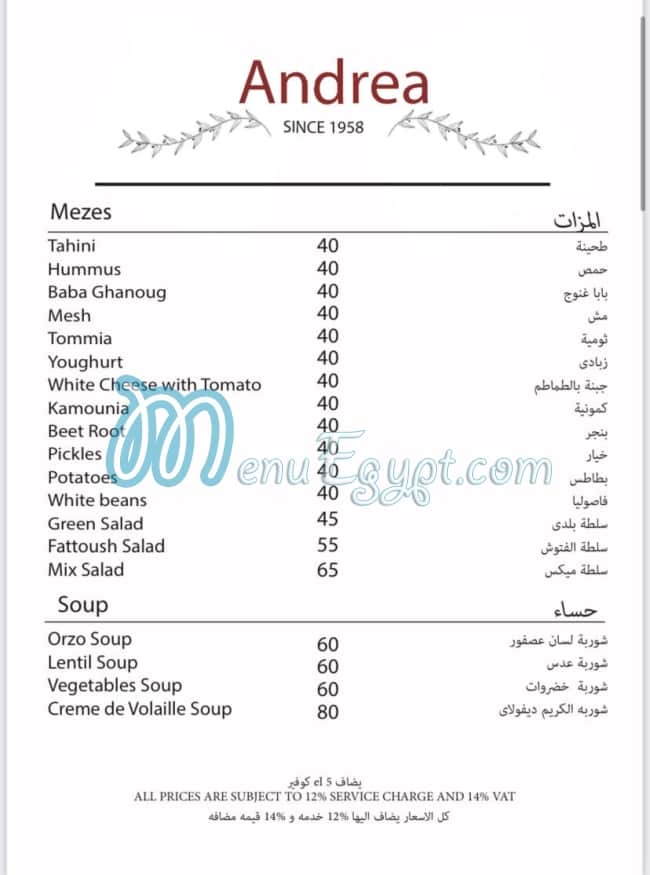 Andrea menu Egypt