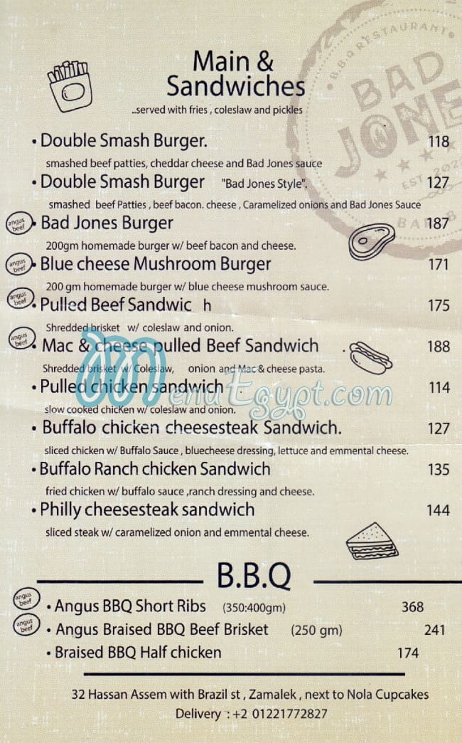 Bad Jones menu