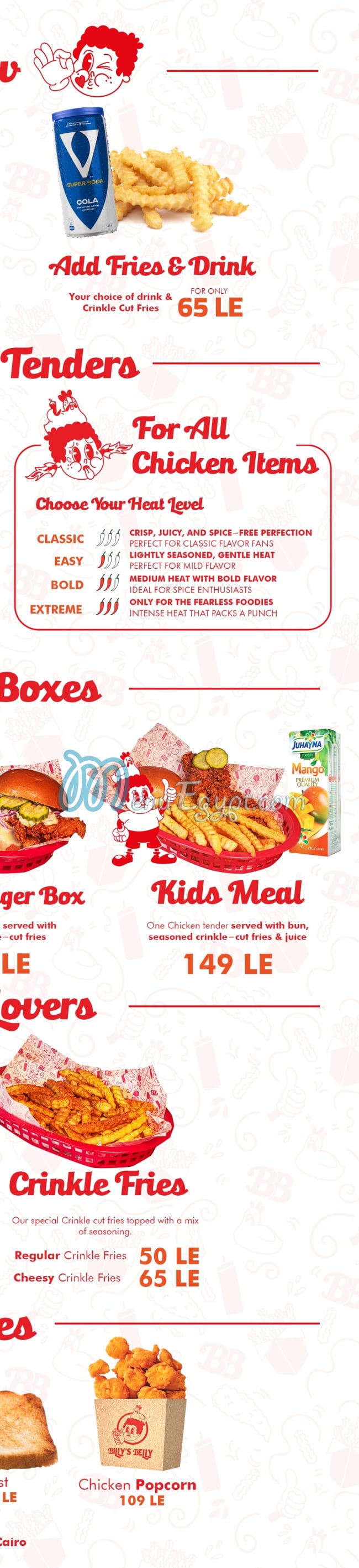 Billy s Belly menu
