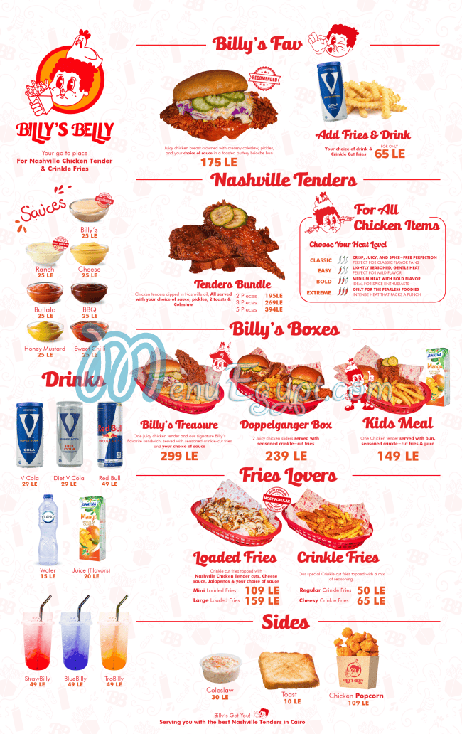 Billy s Belly menu