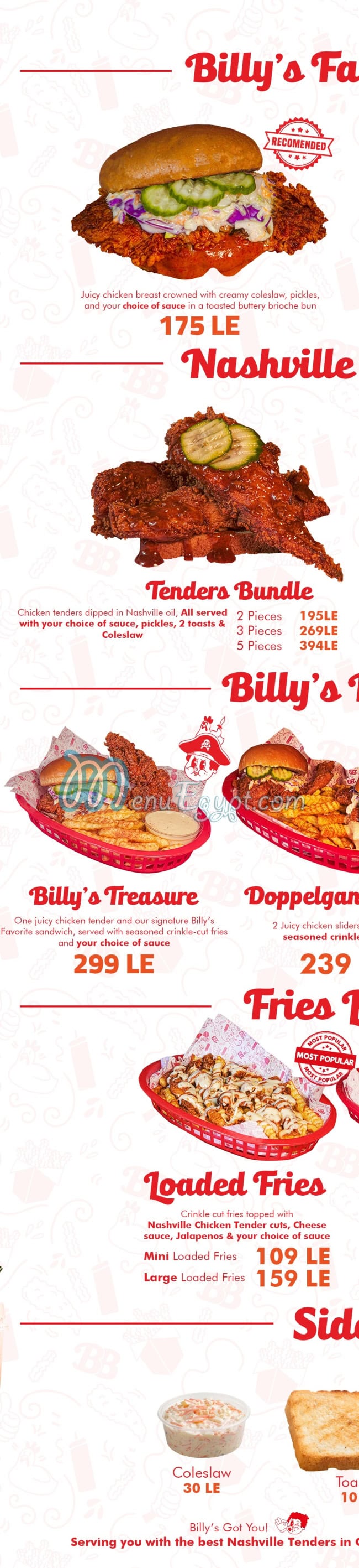 Billy s Belly menu Egypt