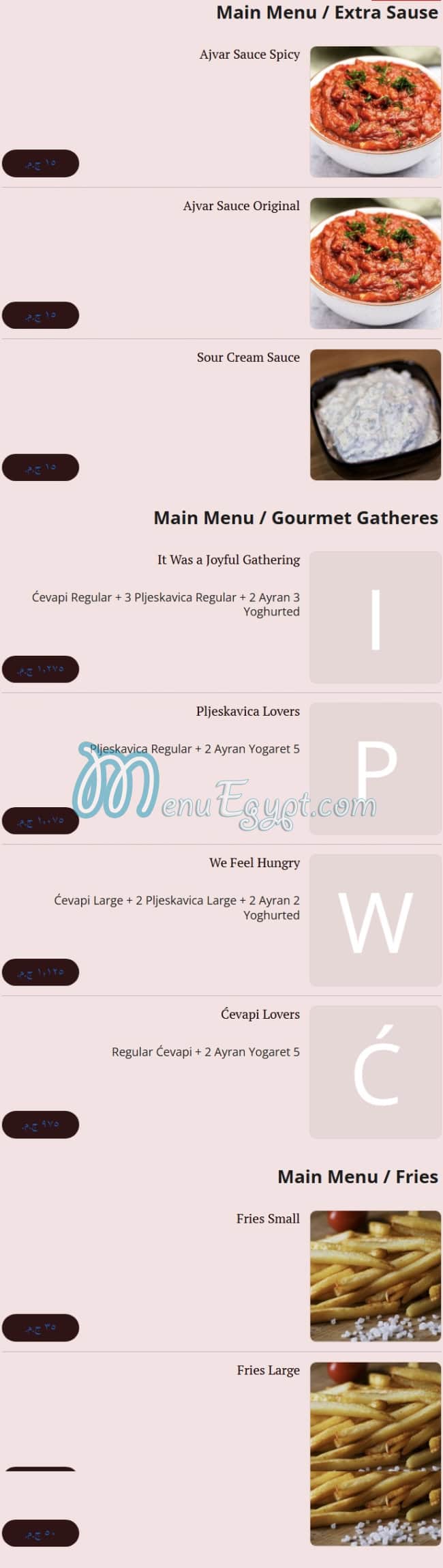 Bosnian Kitchen menu Egypt