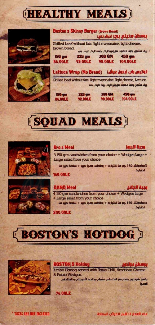 Boston Burger delivery menu