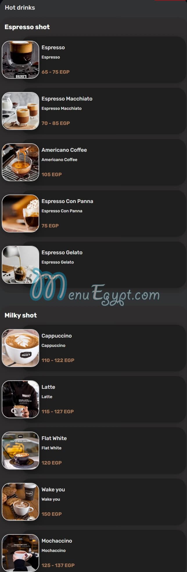 Bruxies Egypt menu Egypt 10