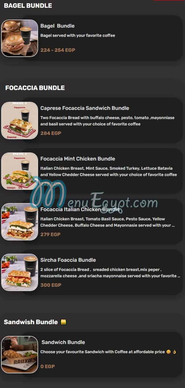 Bruxies Egypt menu Egypt