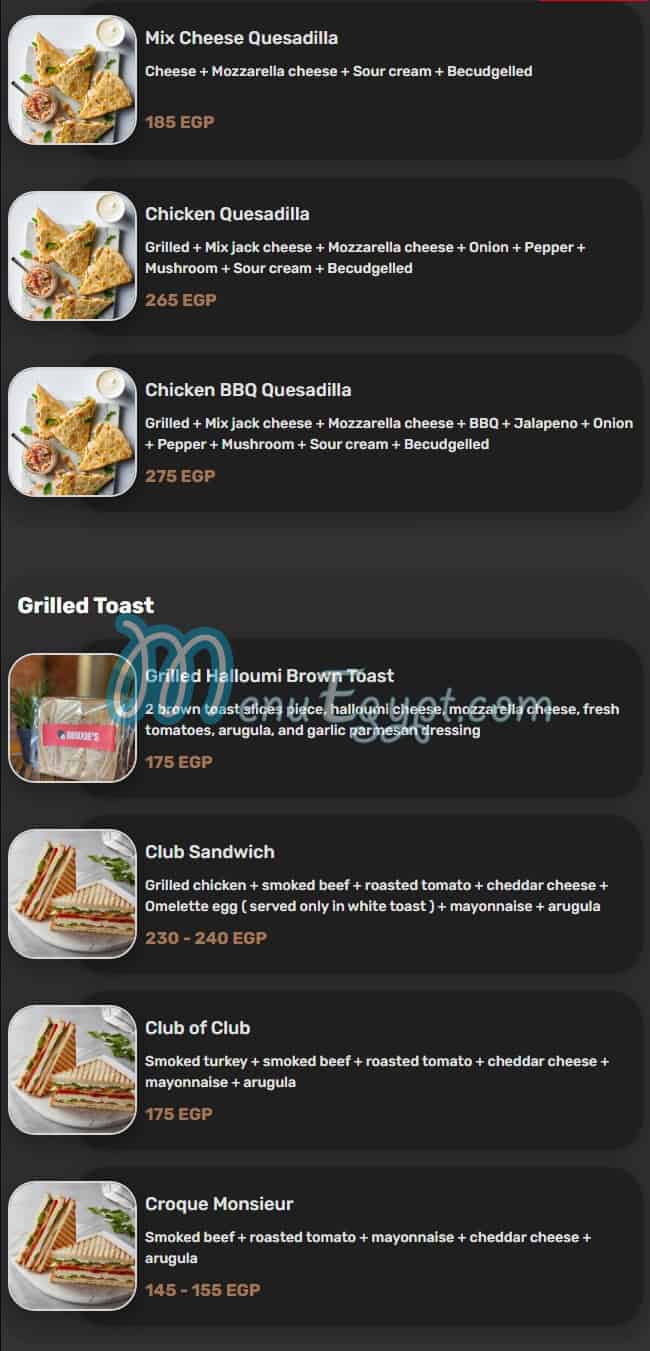 Bruxies Egypt online menu