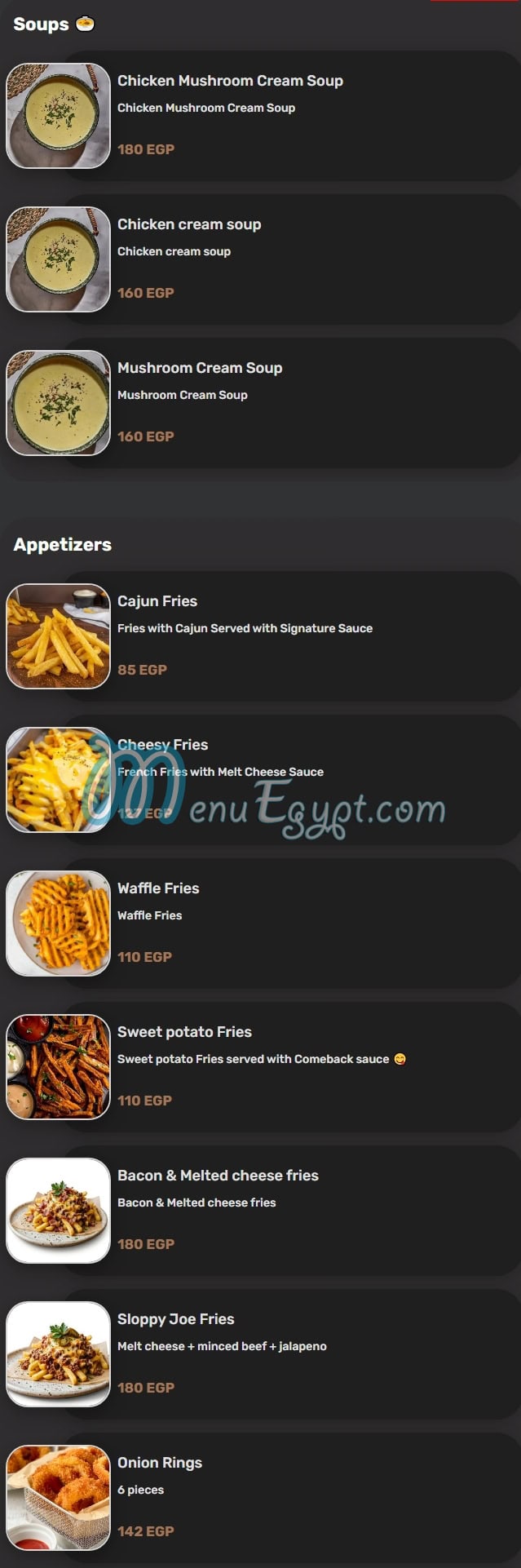 Bruxies Egypt menu Egypt 1