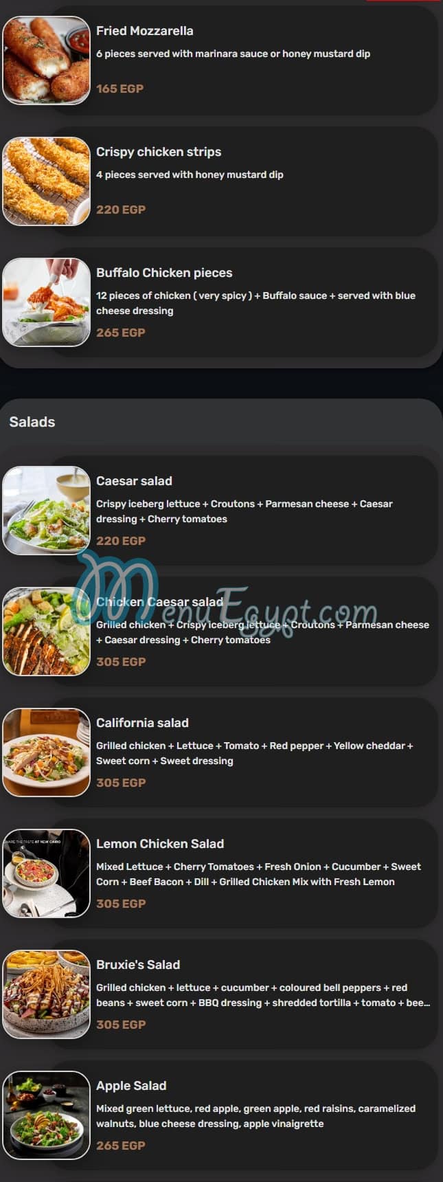 Bruxies Egypt menu Egypt 2