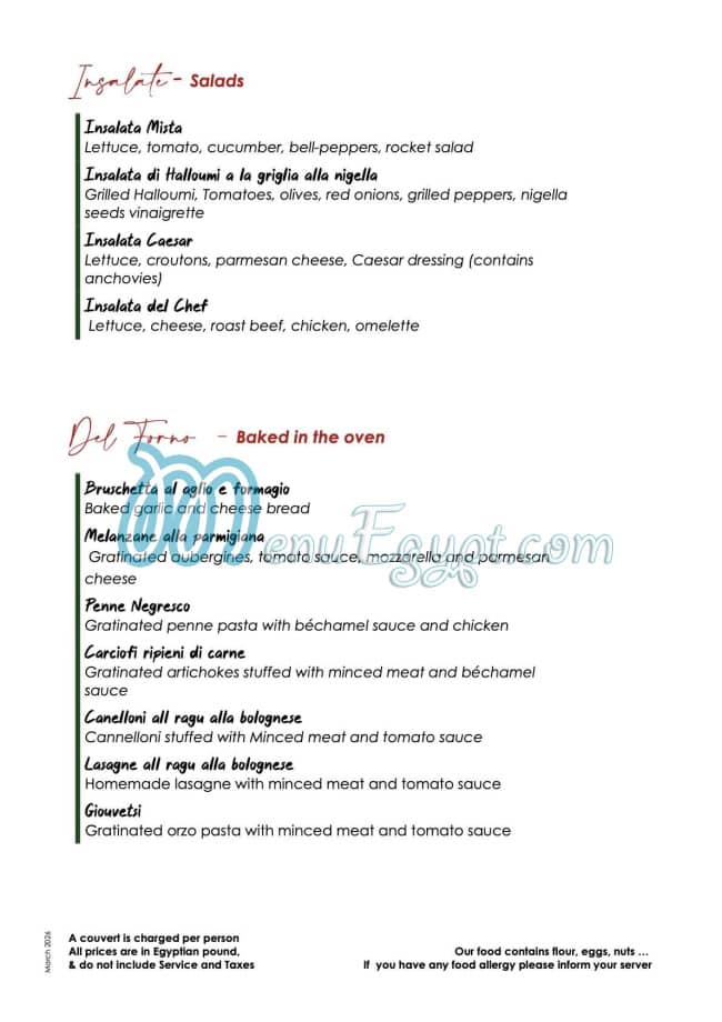 Chez Gaby au Ritrovo menu Egypt