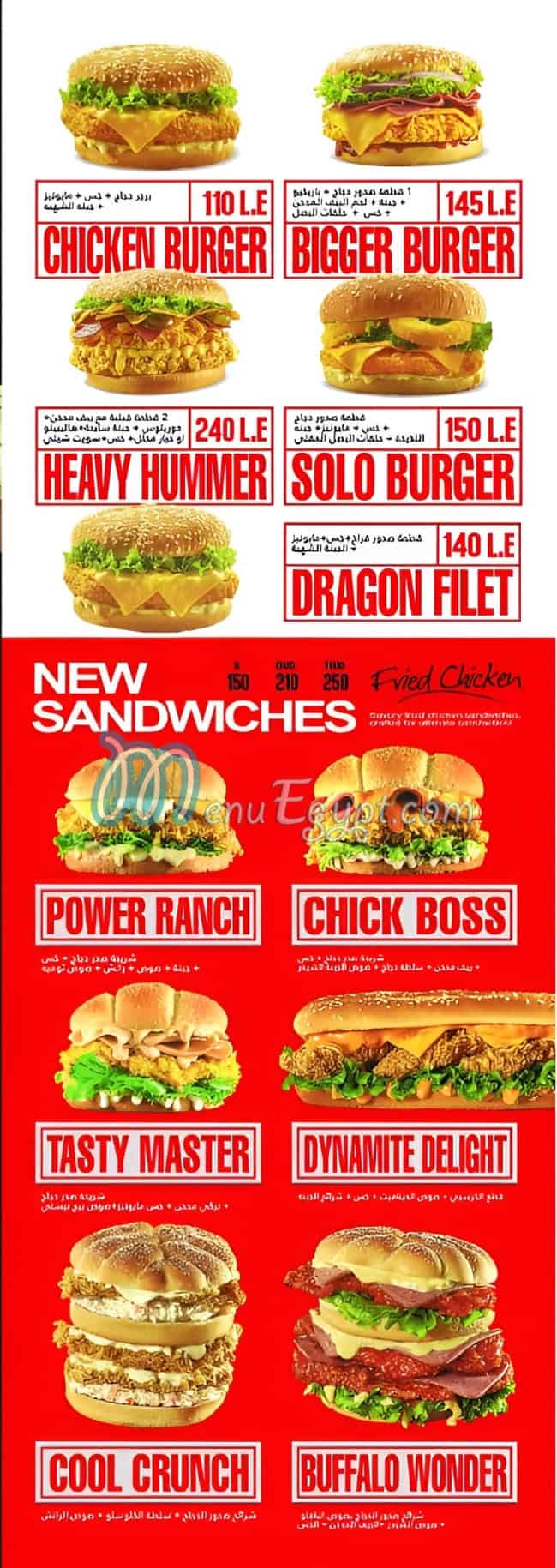 منيو دجاج تشيك مصر