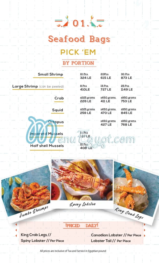 Clams and Claws menu