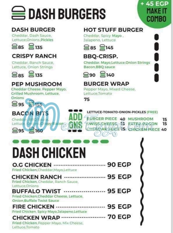 Dash Burger menu