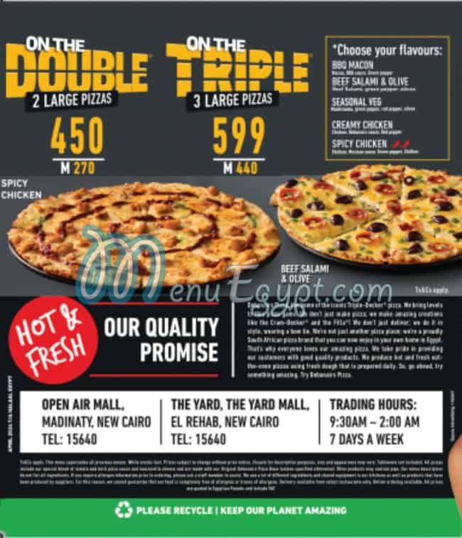 Debonairs Pizza menu Egypt