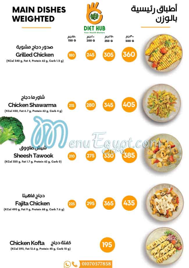 Diet Hub delivery menu