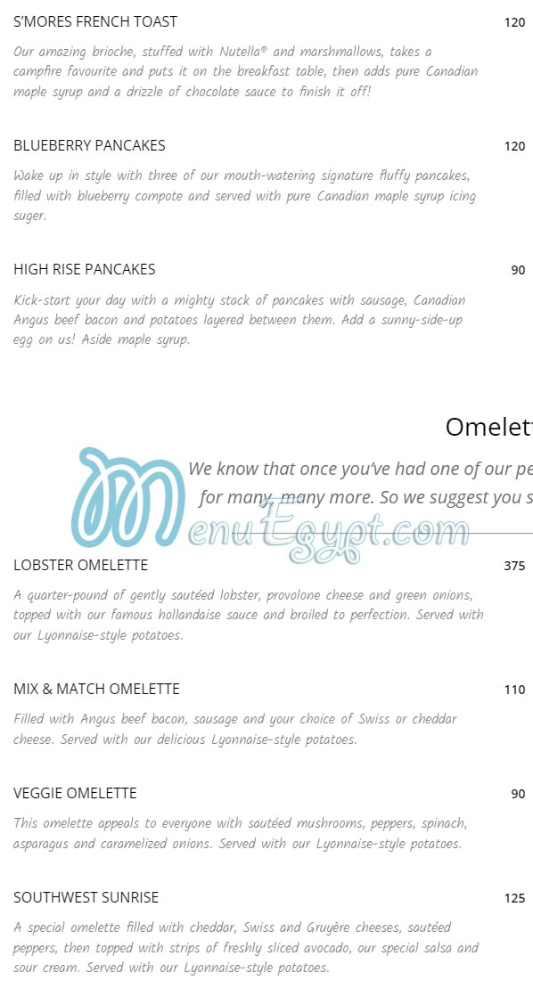 Eggspectation Egypt menu prices