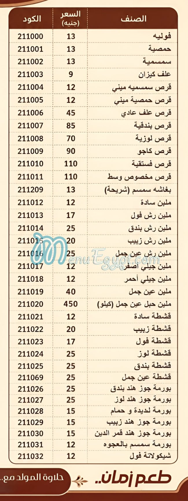 منيو حلوانى المساوي