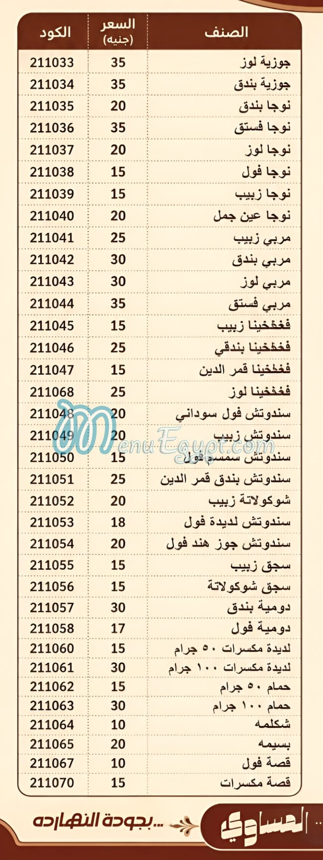El Mesawy Pastry menu Egypt