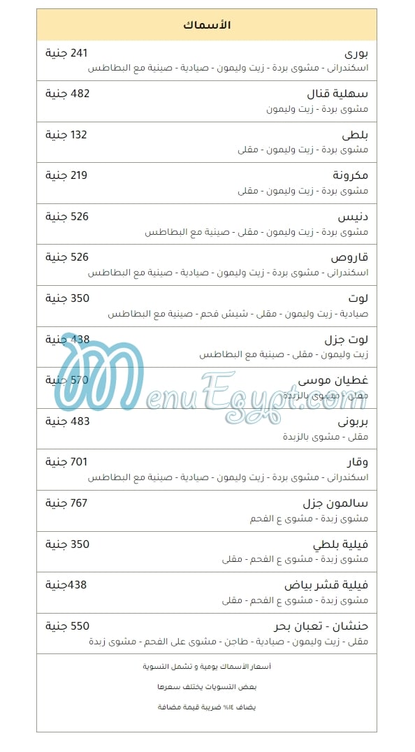 El Smsmya menu Egypt 2