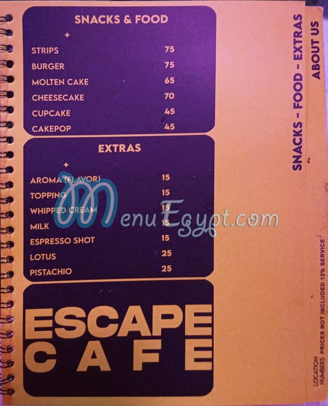 Escape The Room Egypt delivery menu