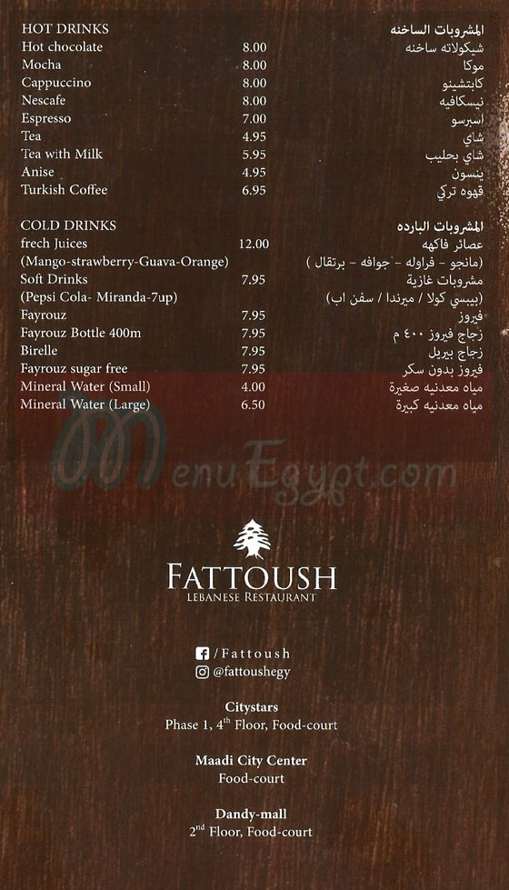 Fattoush menu prices
