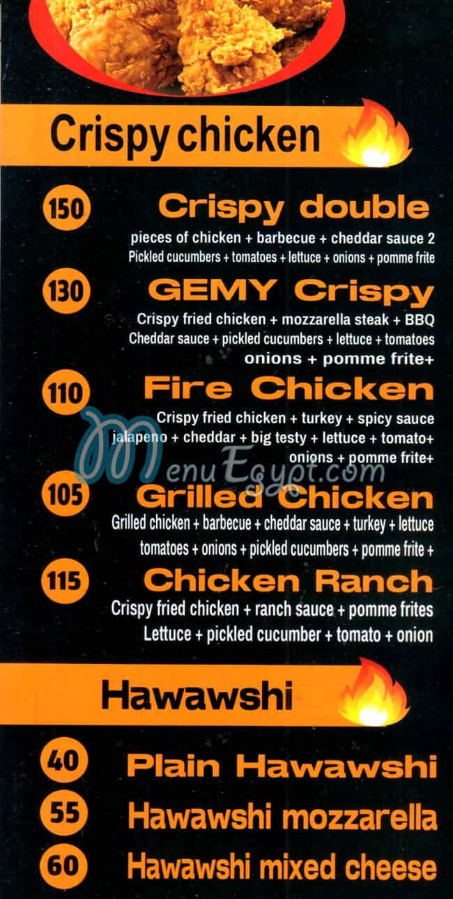 Gemy Burger delivery menu