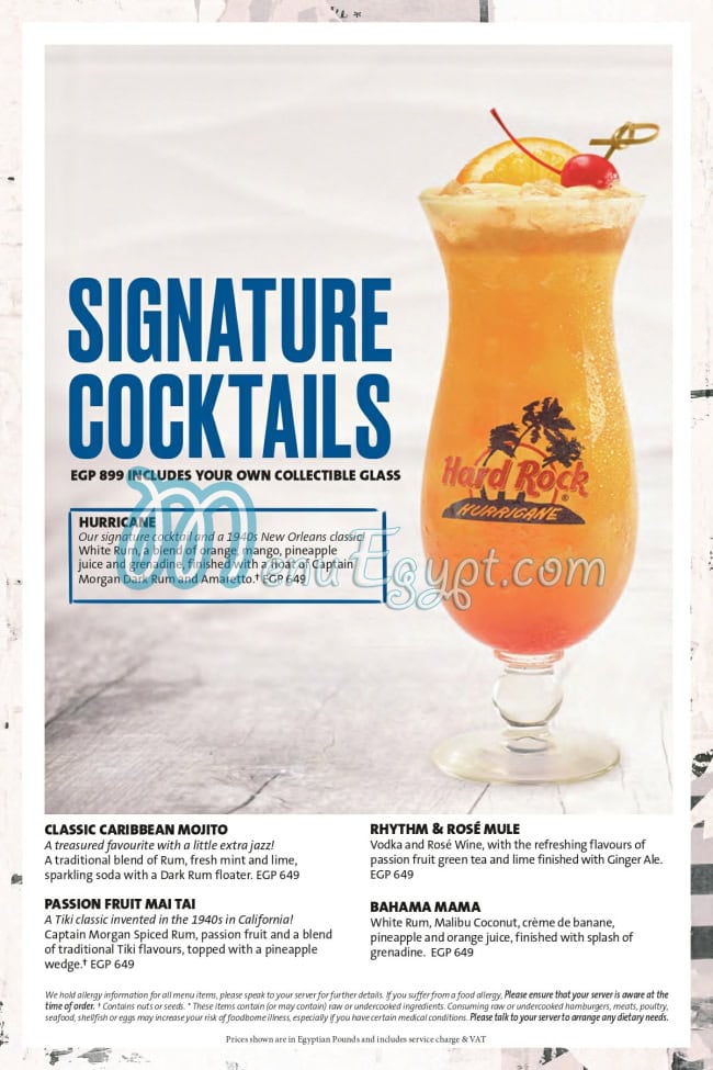 Hard Rock Cafe menu Egypt 3