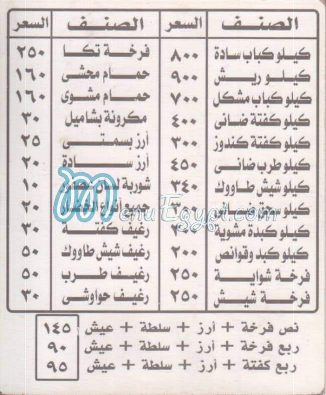 Kababgy El Refaay menu Egypt