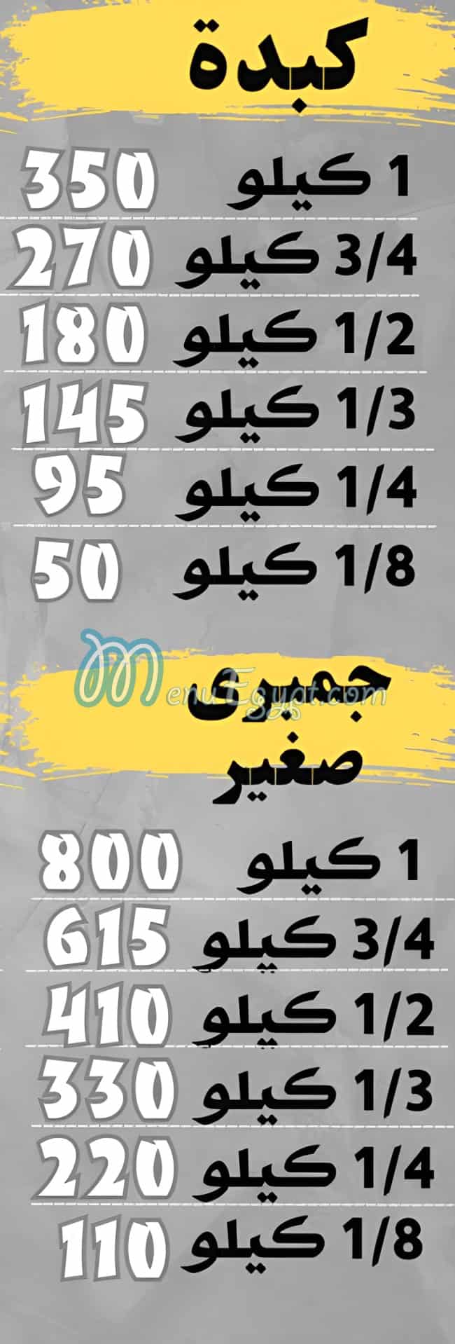 Kebda and Mokh El Sharkawy menu Egypt