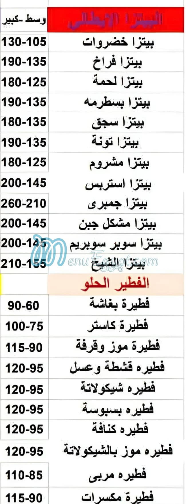 Koshary We Mashwyat El Shikh menu