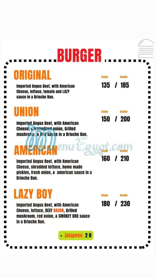 Lazy Burger menu