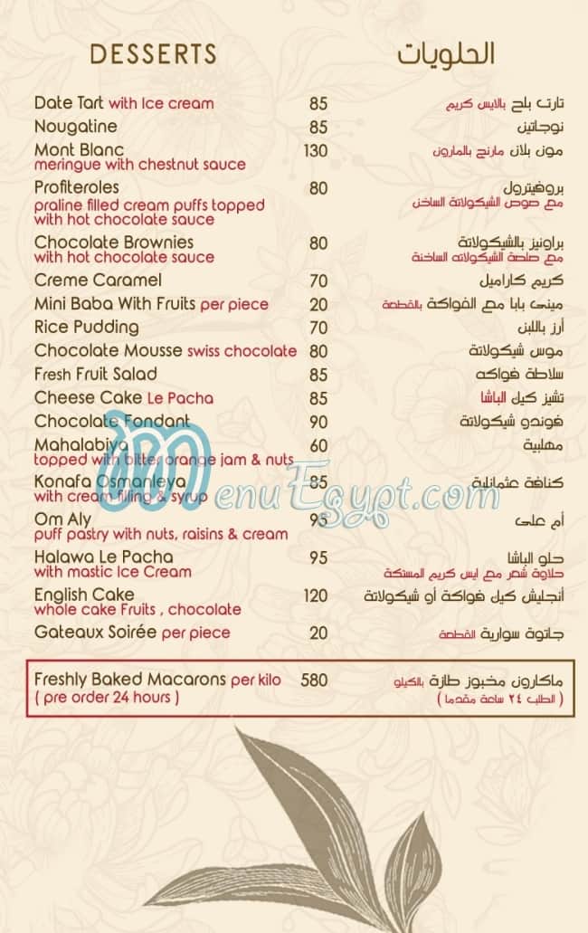 Le Pacha menu prices
