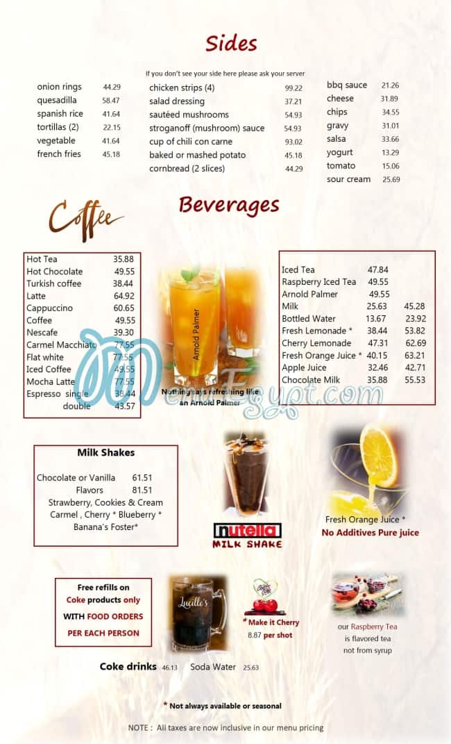 Lucilles online menu