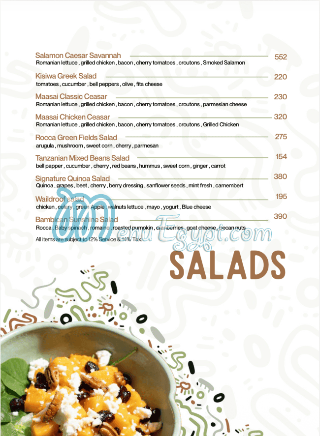 MAASAI Cafe menu Egypt