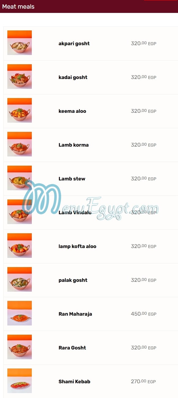 Maharaja menu Egypt 1