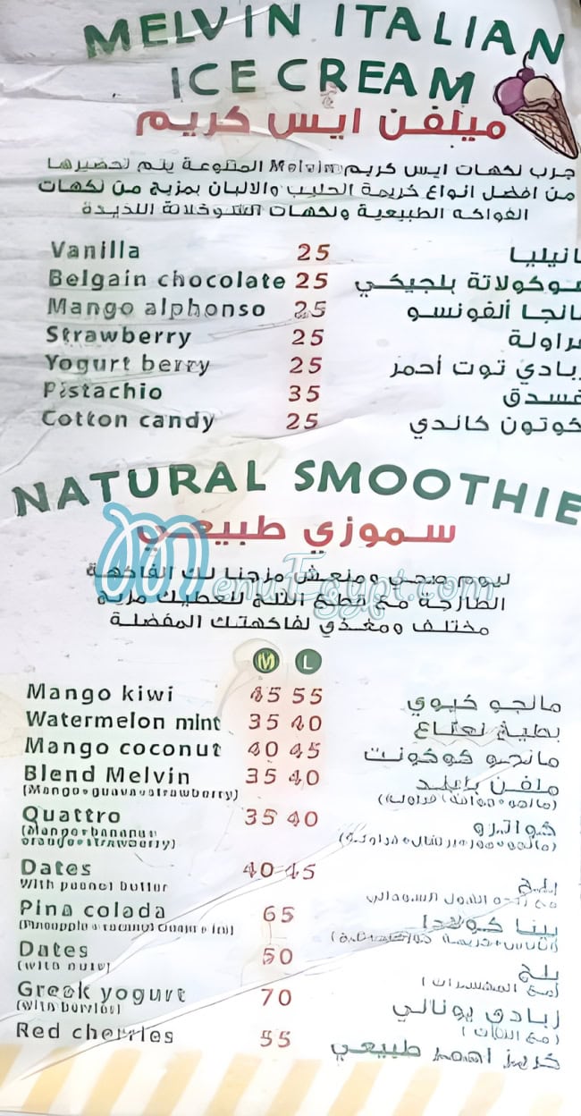 Melvin Juice menu Egypt