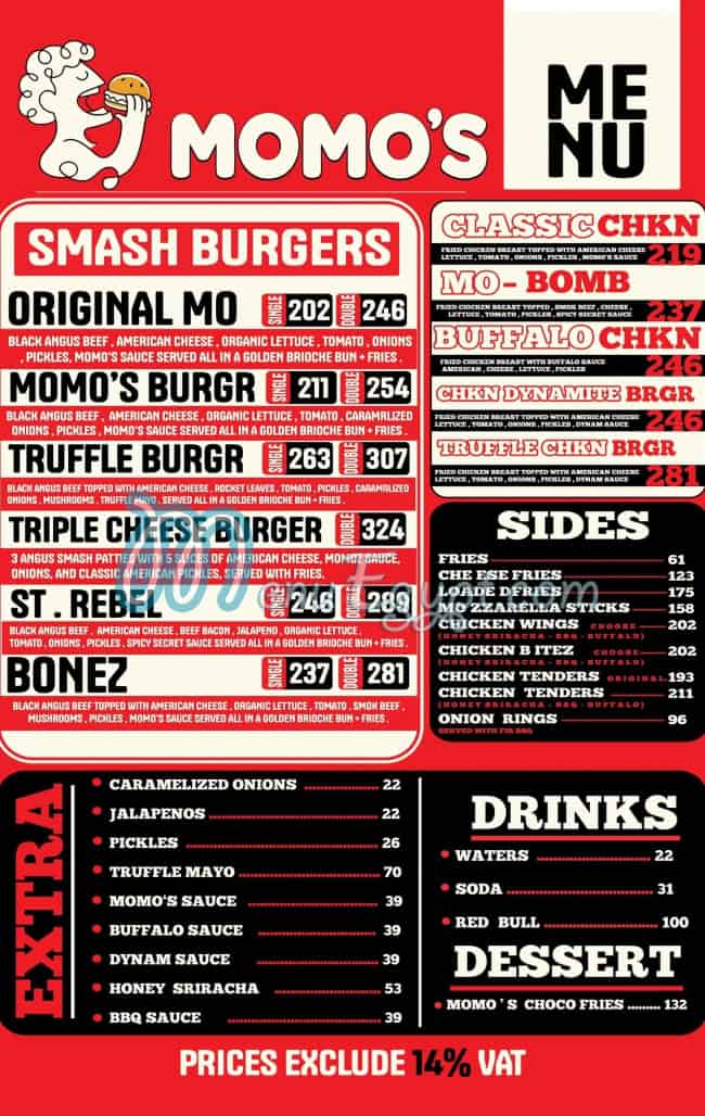 Momos Burger menu
