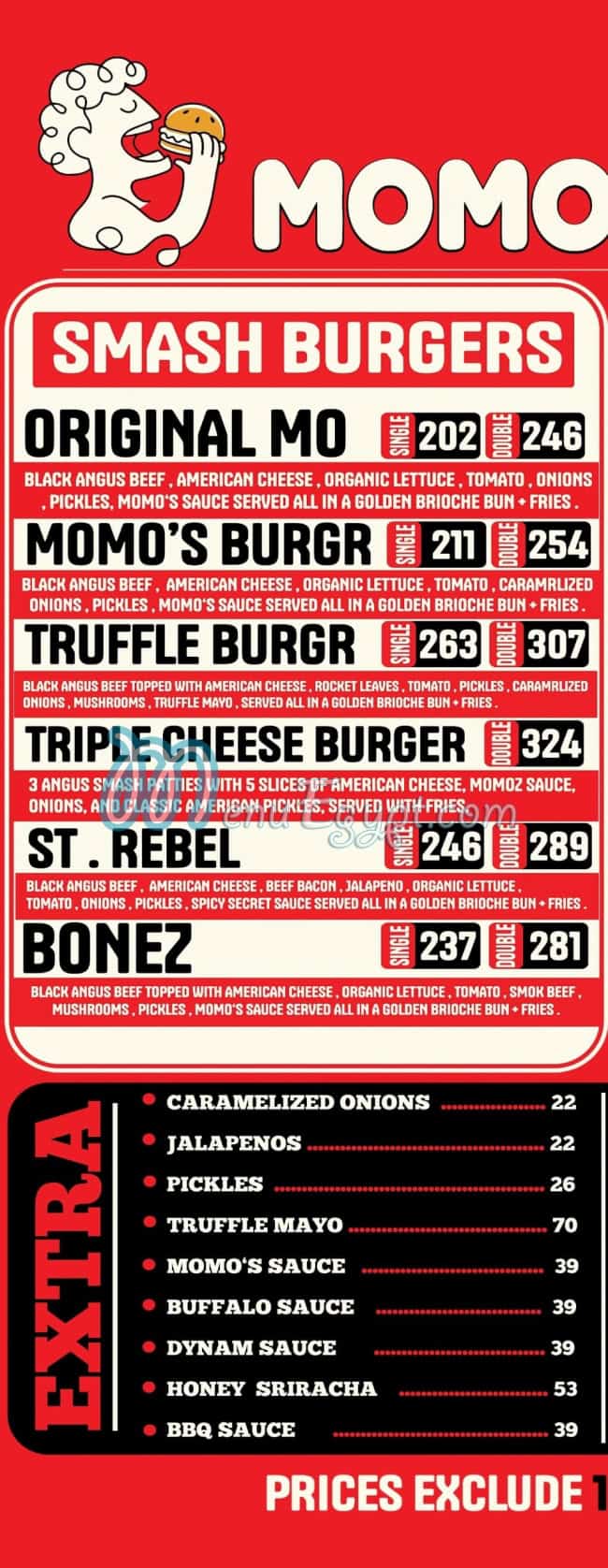 Momos Burger menu Egypt